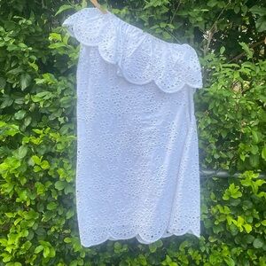 White eyelet one shoulder dress